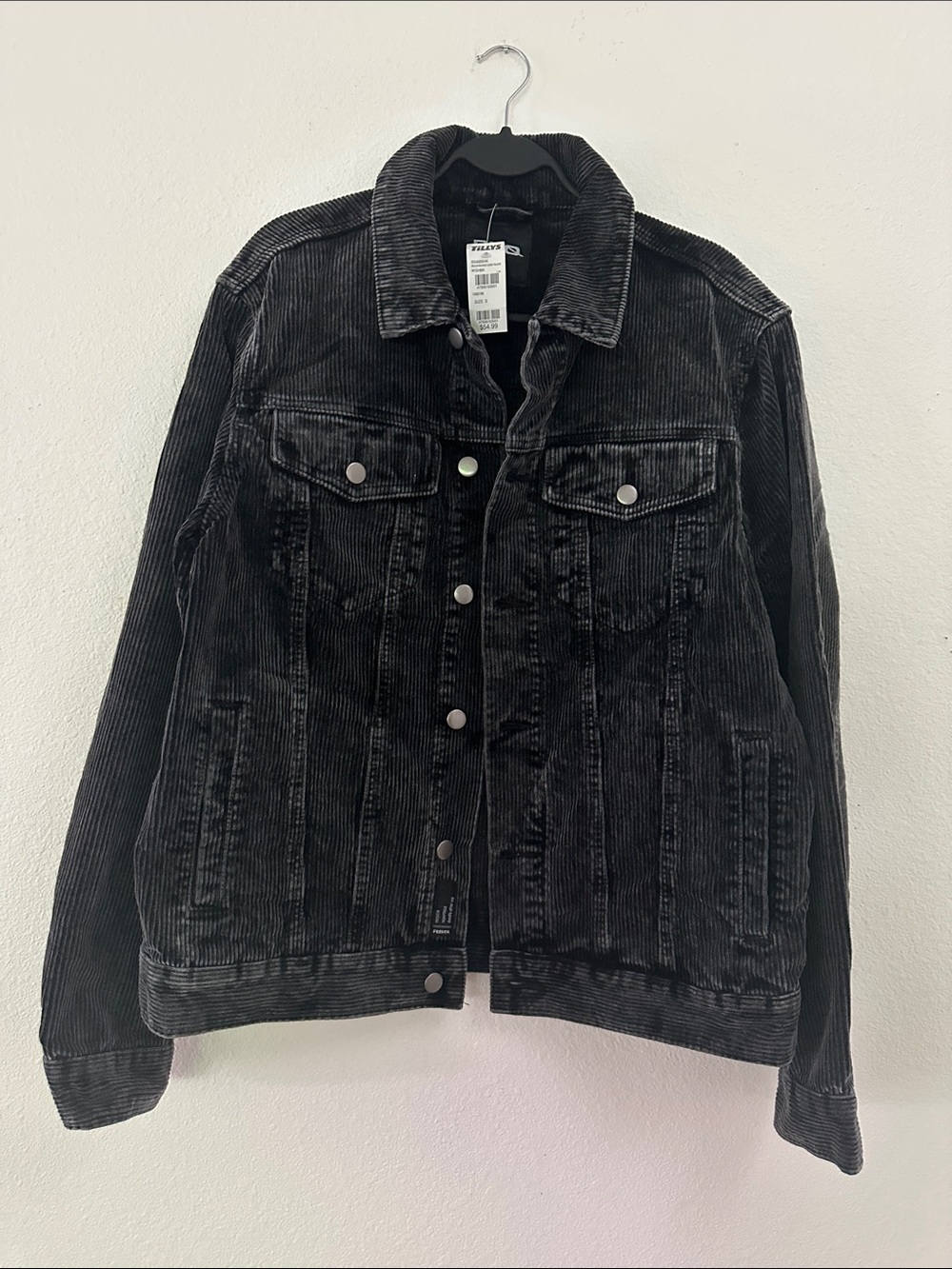 New! Men’s RSQ by Tilly's Washed Out Black Corduroy Trucker Jacket, size Small